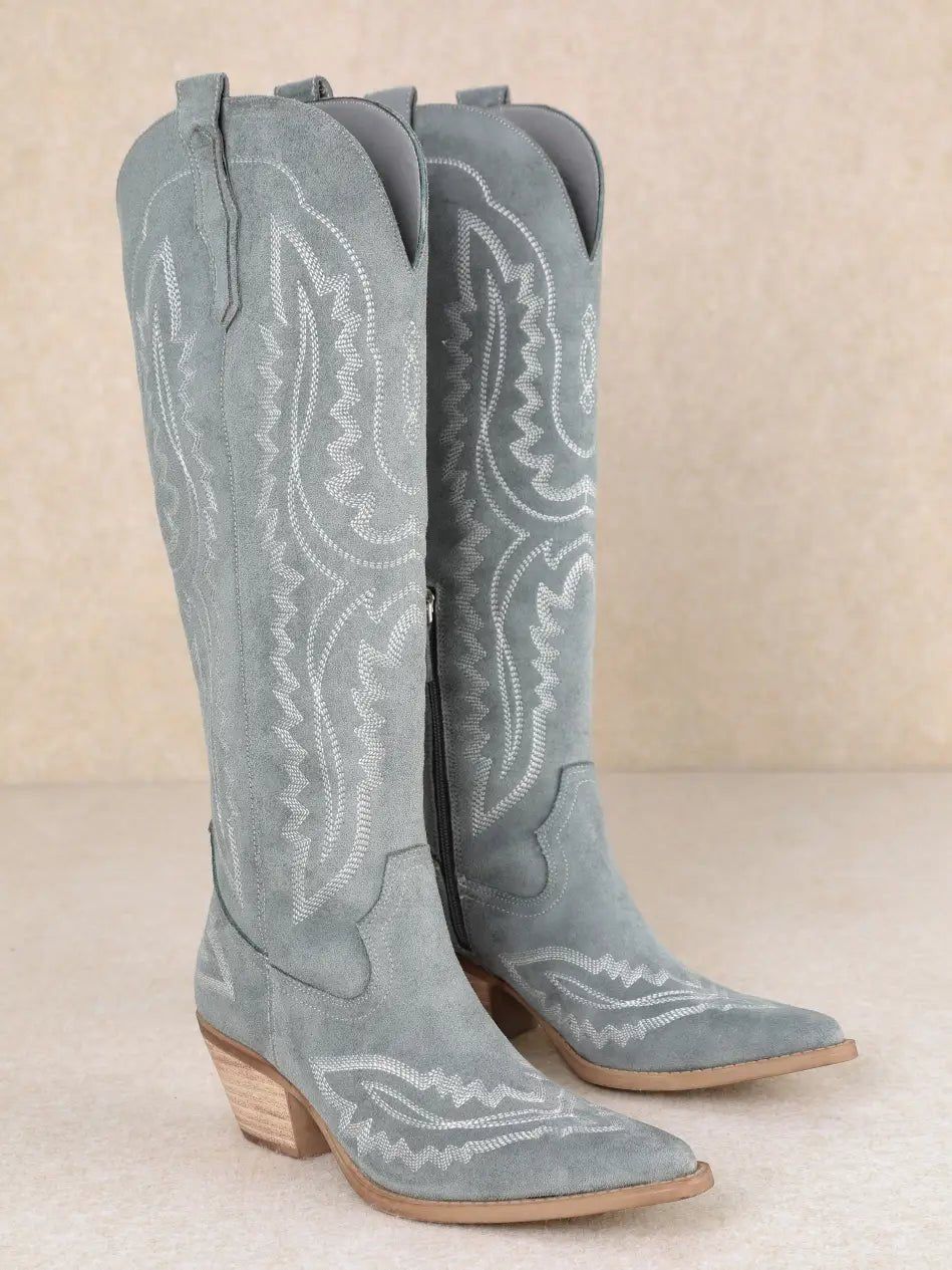 Western Embroidered Tall Boots - Blue6