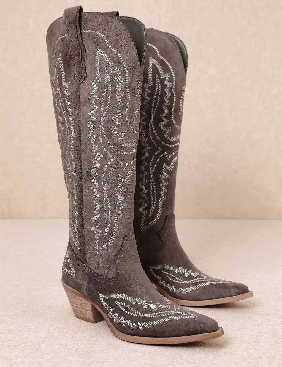 Western Embroidered Tall Boots - Dark Brown6