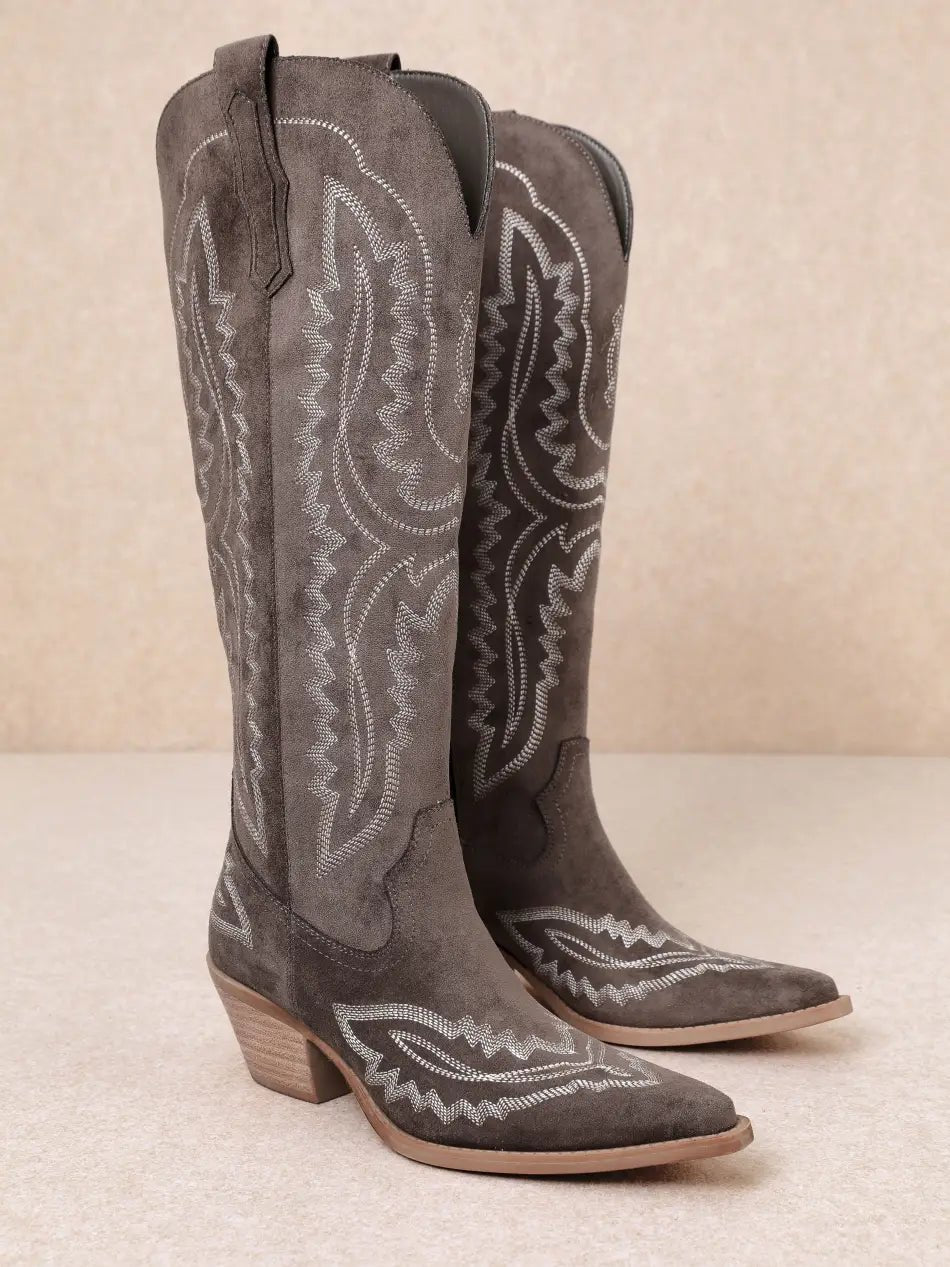 Western Embroidered Tall Boots - Dark Brown6