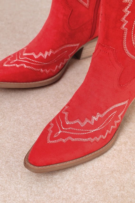 Western Embroidered Tall Boots - Red6