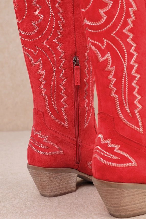 Western Embroidered Tall Boots - Red6