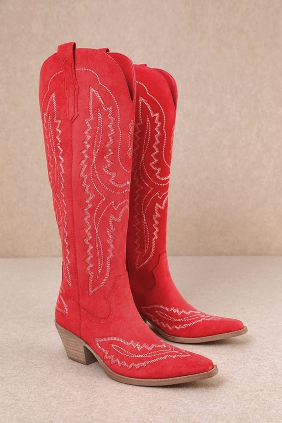 Western Embroidered Tall Boots - Red6
