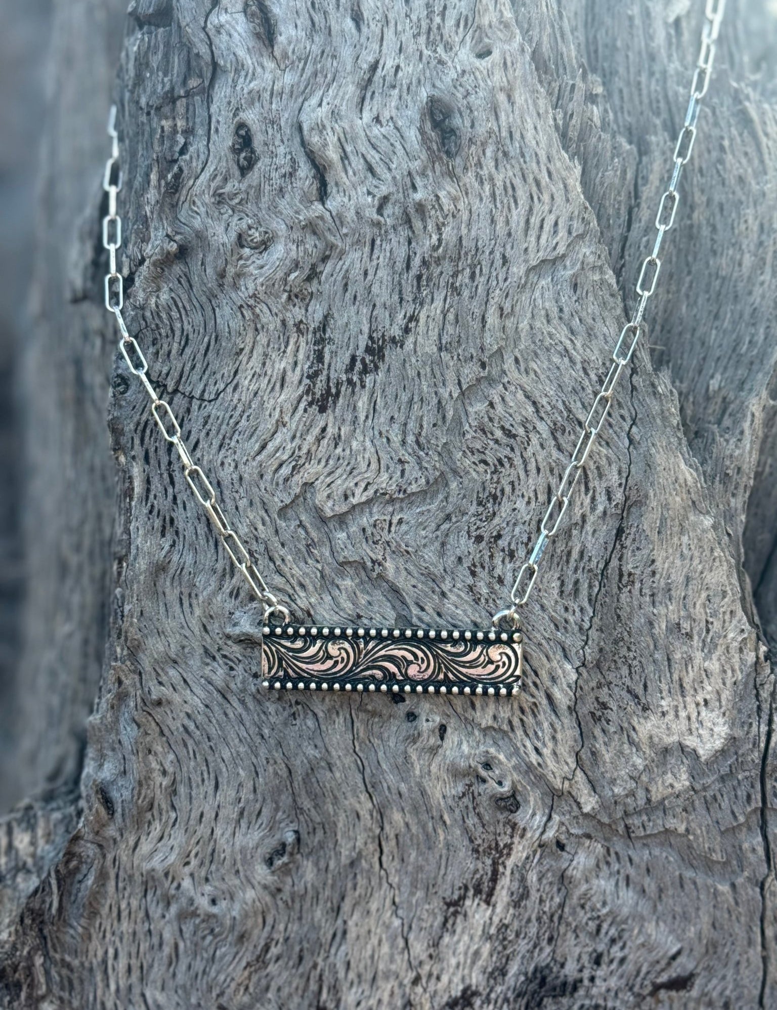 Western Etched Bar Necklace