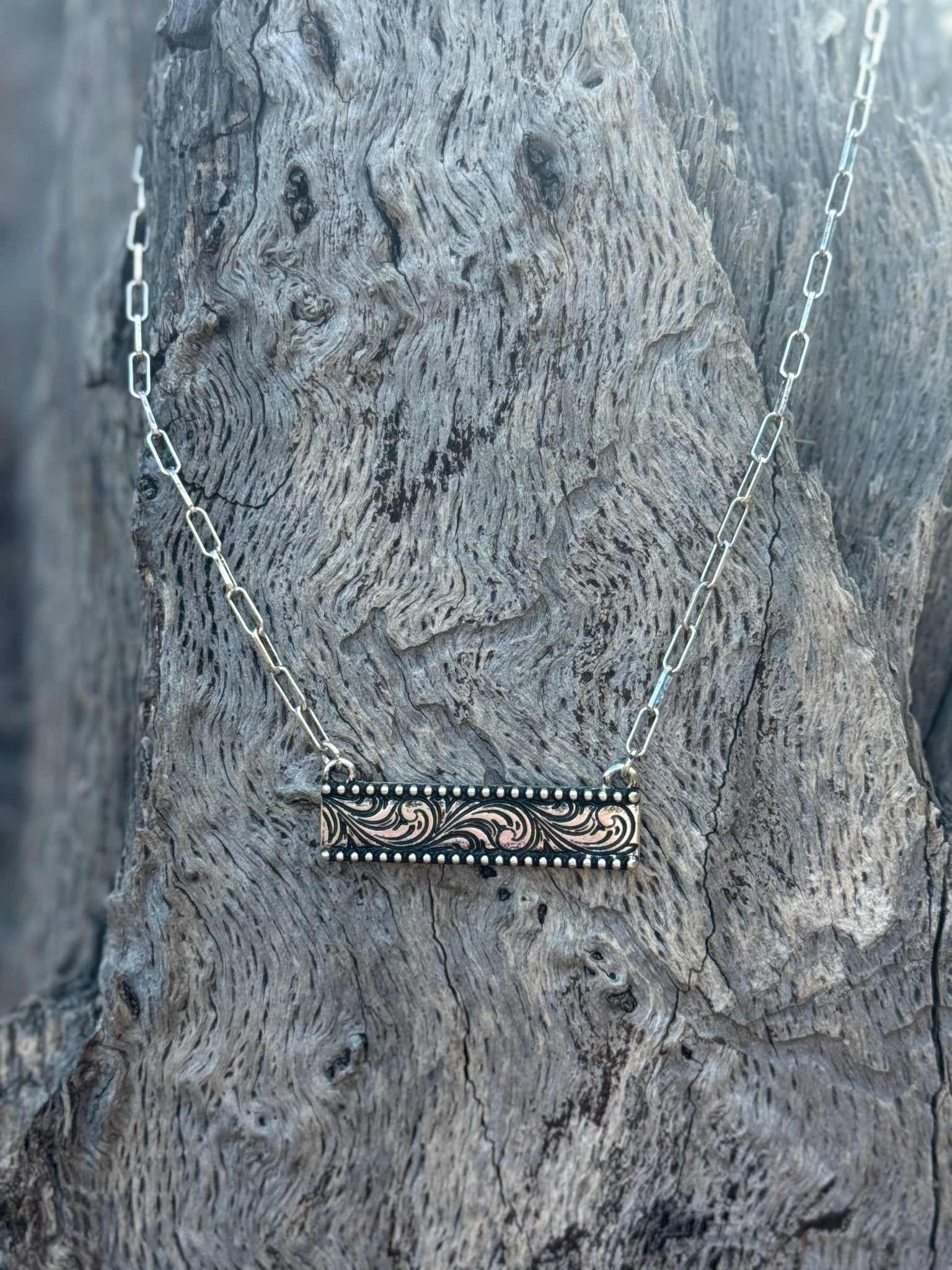 Western Etched Bar Necklace