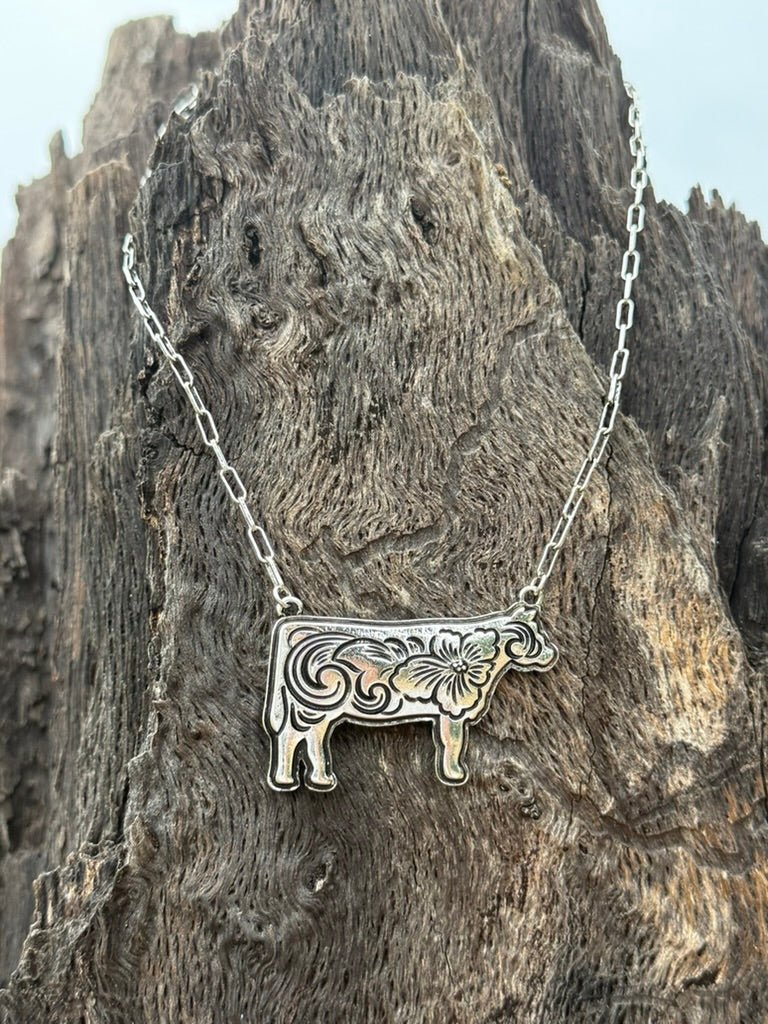 Western Etched Cow Chain Necklace