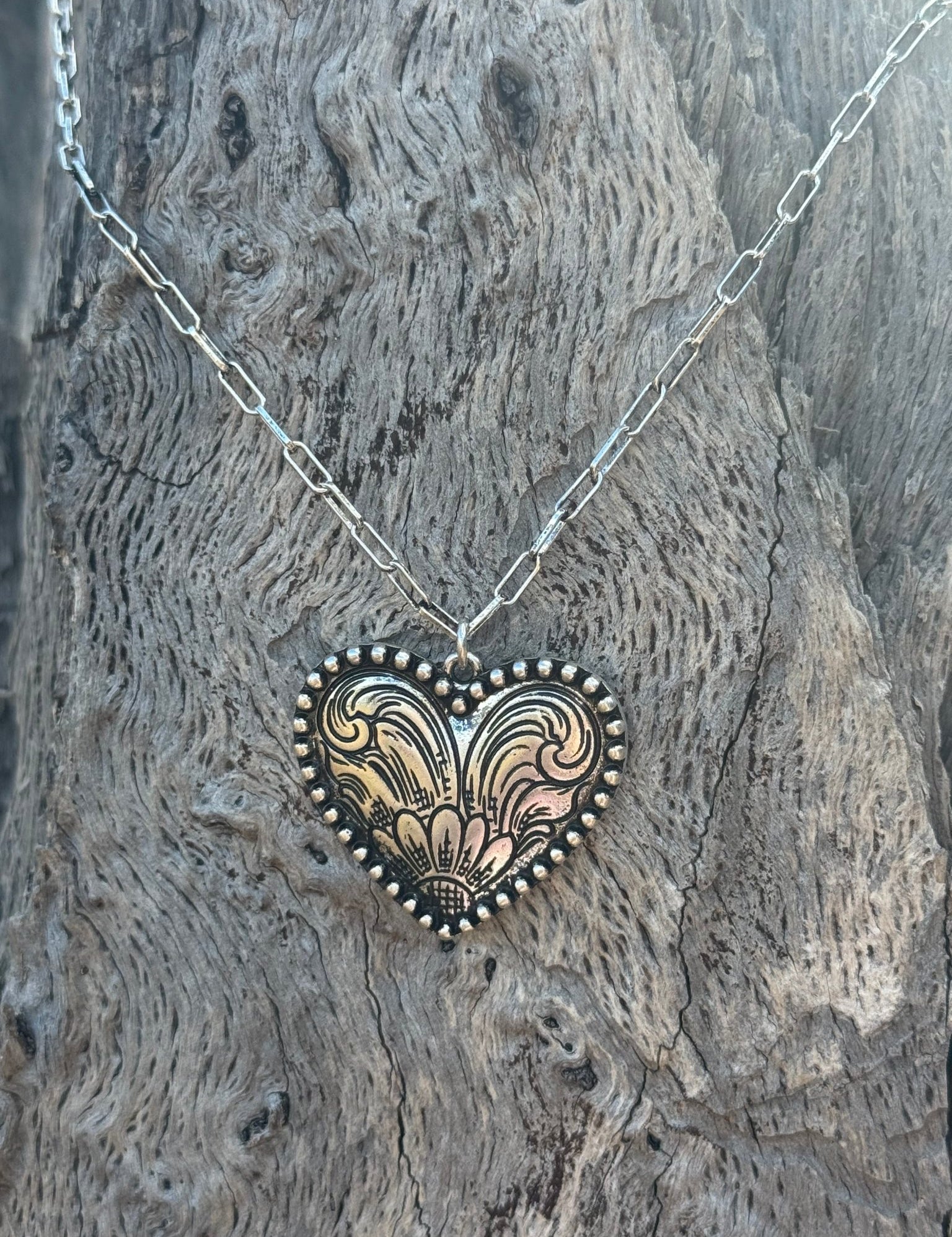 Western Etched Heart Necklace