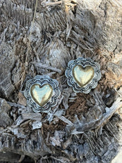 Western Floral Gold Heart Stud Earrings