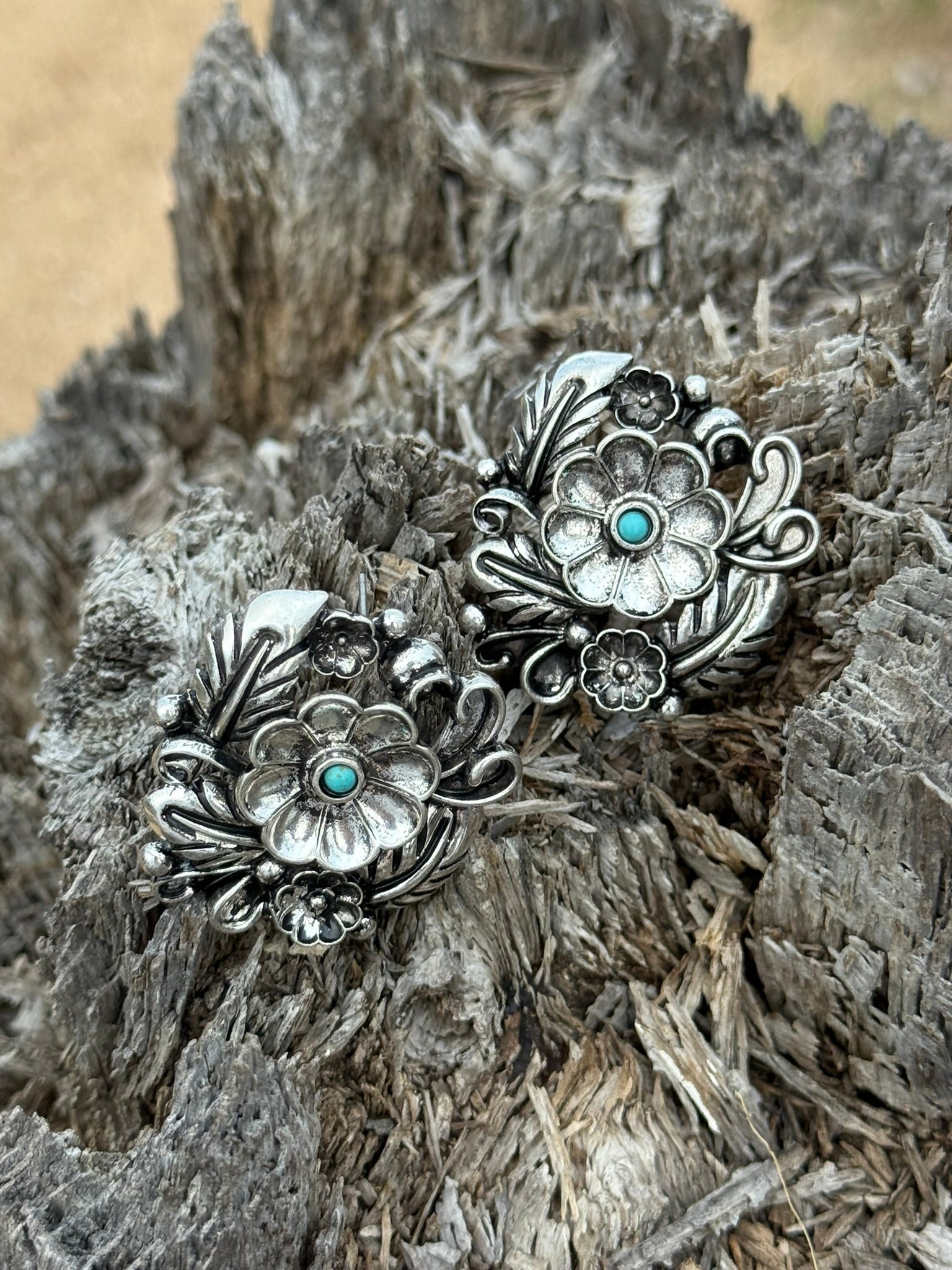 Western Flower Concho Stud Earrings