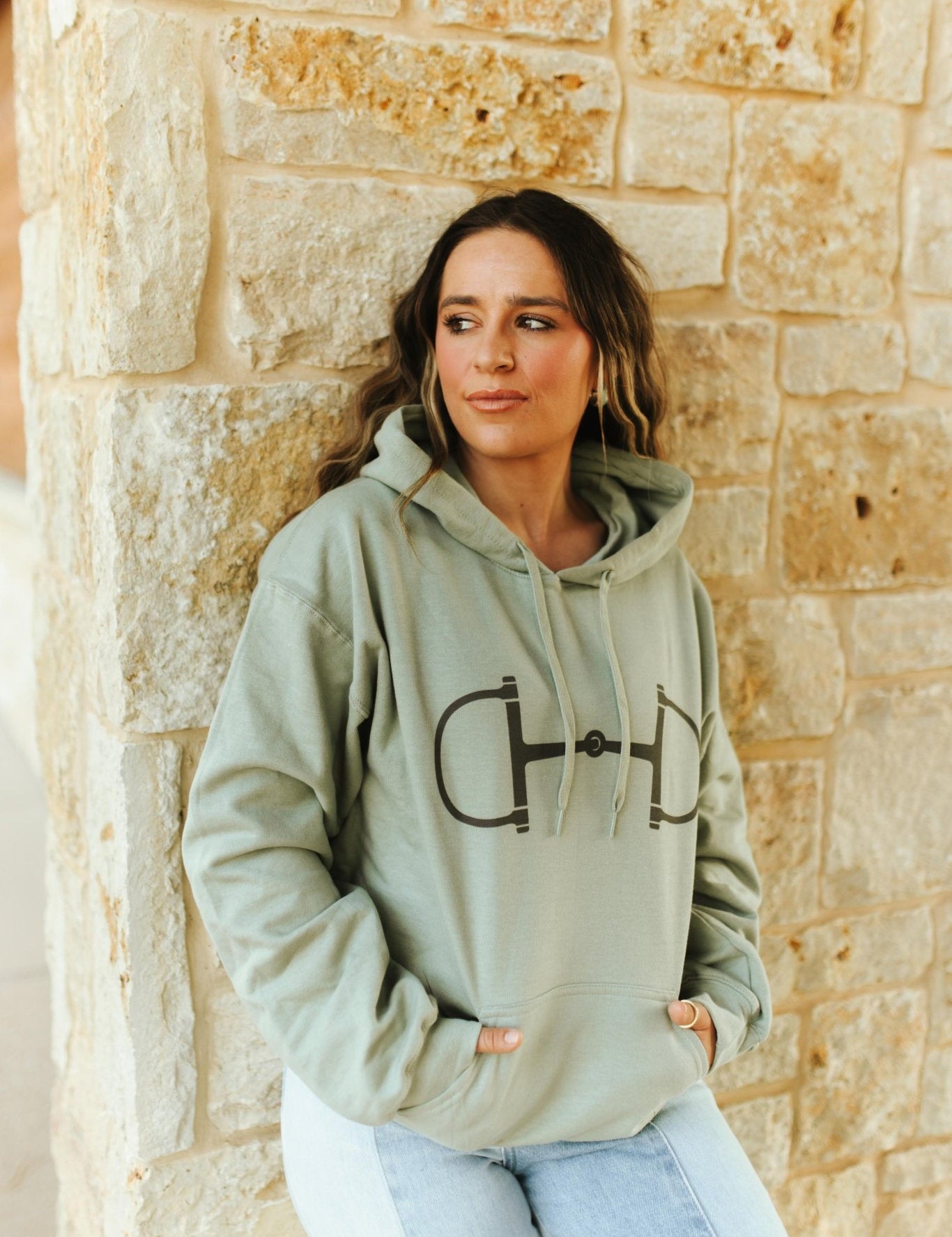 Western Horse Bit Graphic HoodieSageS