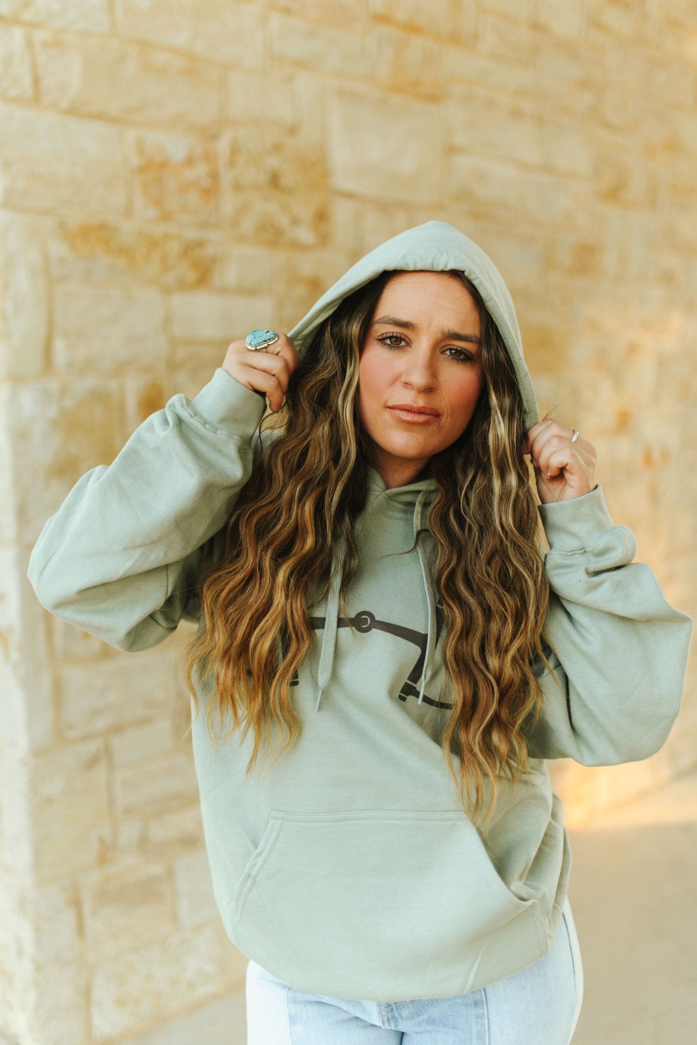 Western Horse Bit Graphic HoodieSageS