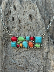 Western Multi-Shape Stone Bar Chain Necklace