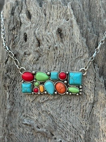 Western Multi-Shape Stone Bar Chain Necklace