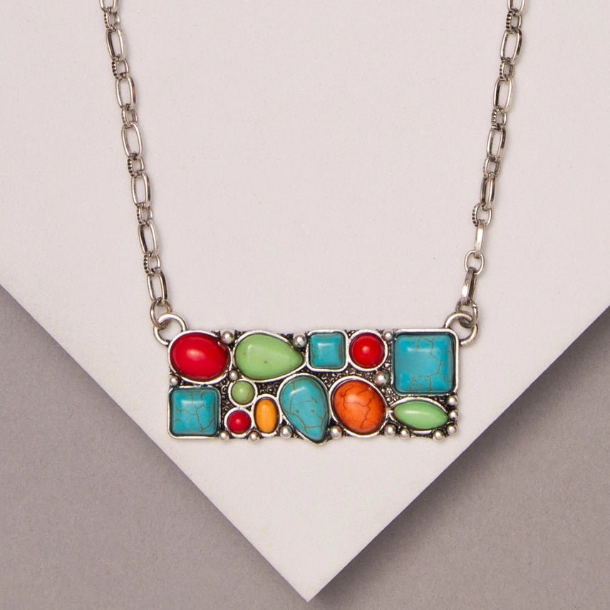 Western Multi-Shape Stone Bar Chain Necklace