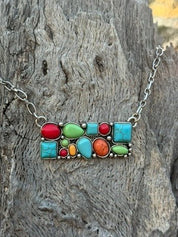 Western Multi-Shape Stone Bar Chain Necklace
