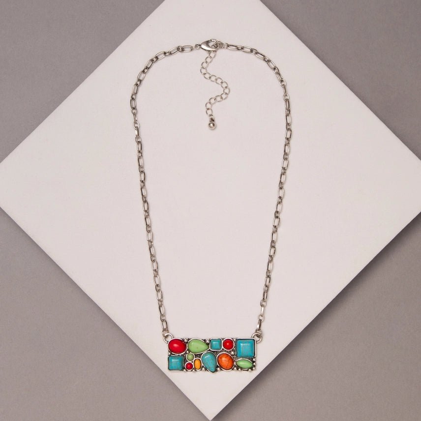 Western Multi-Shape Stone Bar Chain Necklace
