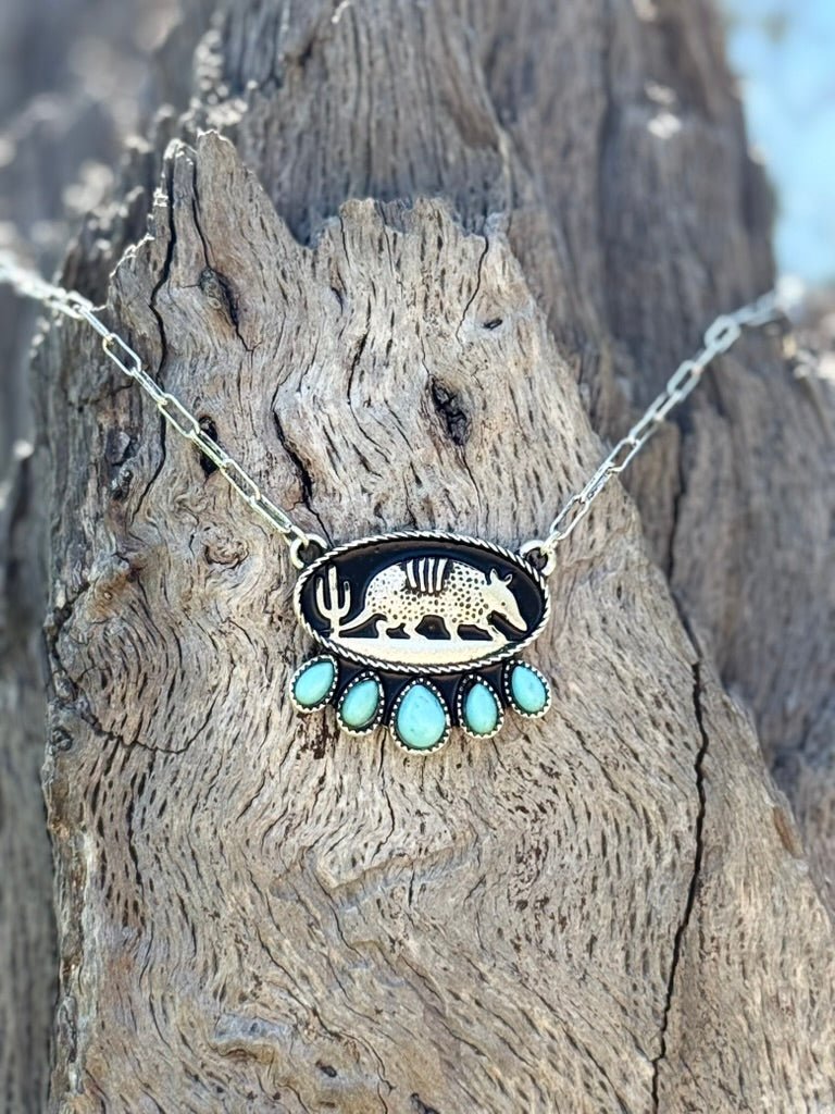 Western Oval Armadillo Turquoise Chain Necklace