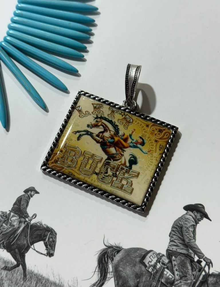 Western Rodeo Rectangle Pendant