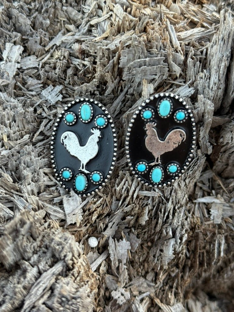 Western Rooster Turquoise Post Earrings