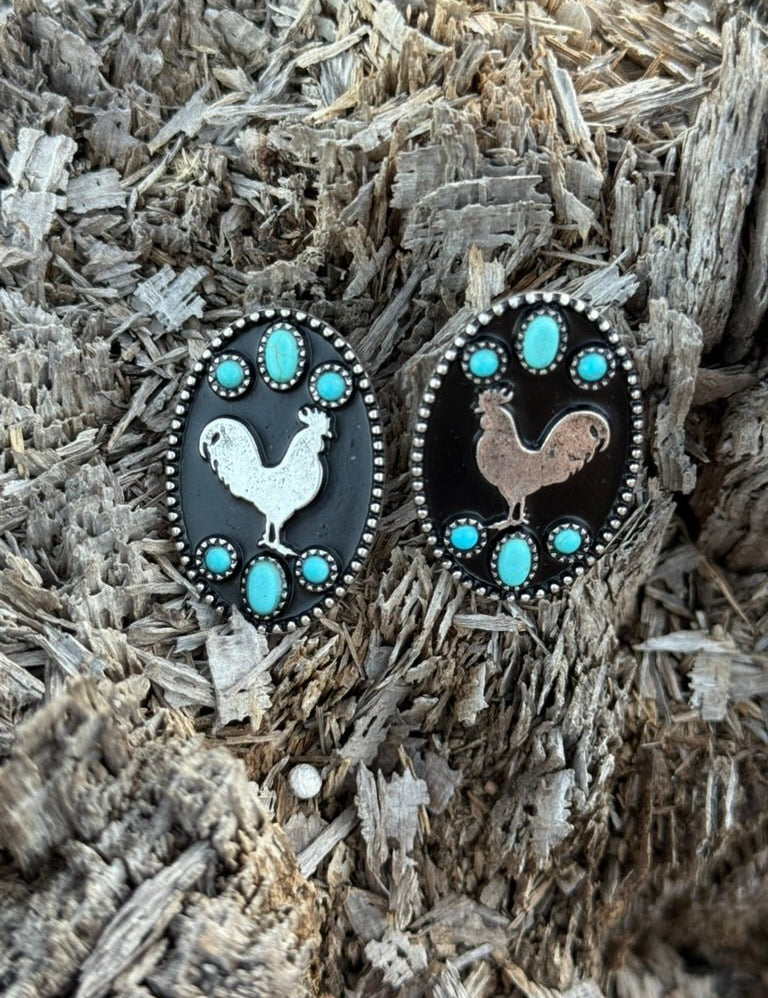 Western Rooster Turquoise Post Earrings