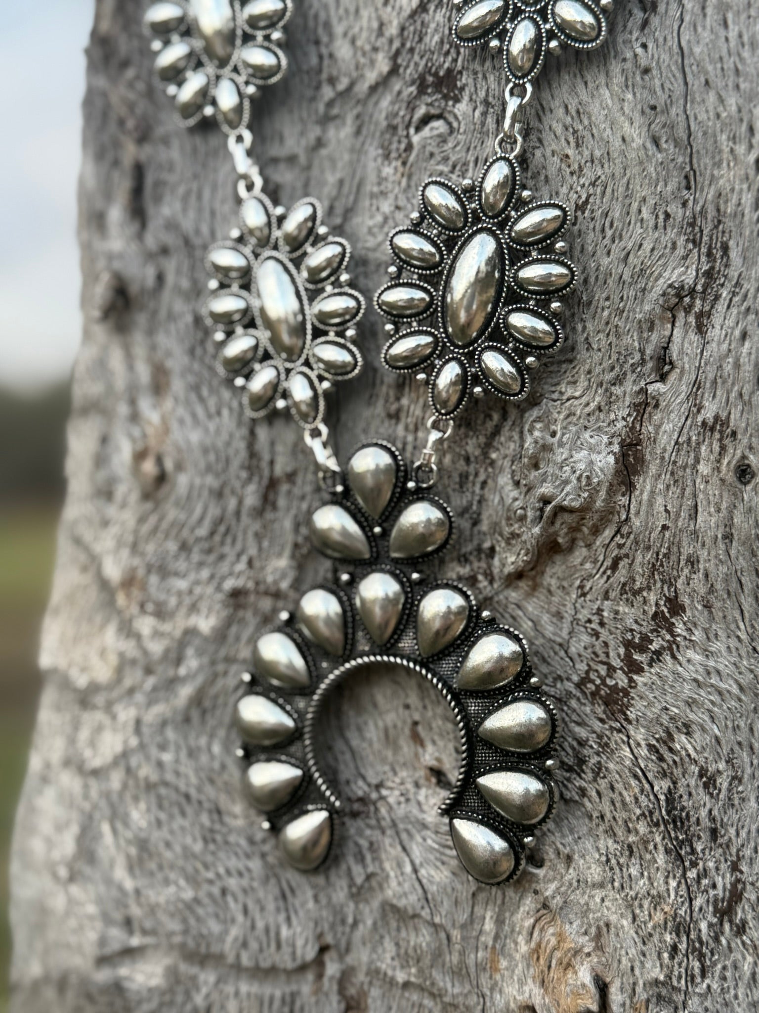 Western Silver Squash Blossom Necklace