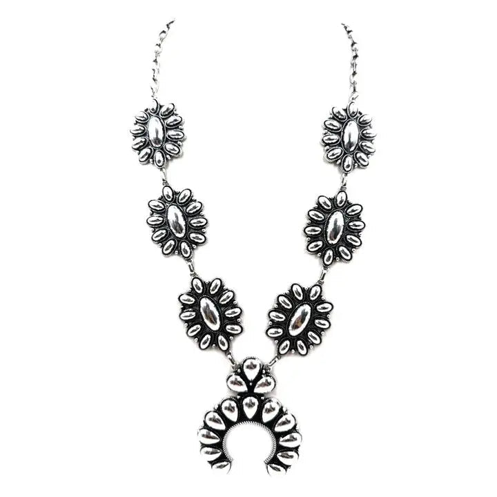 Western Silver Squash Blossom Necklace