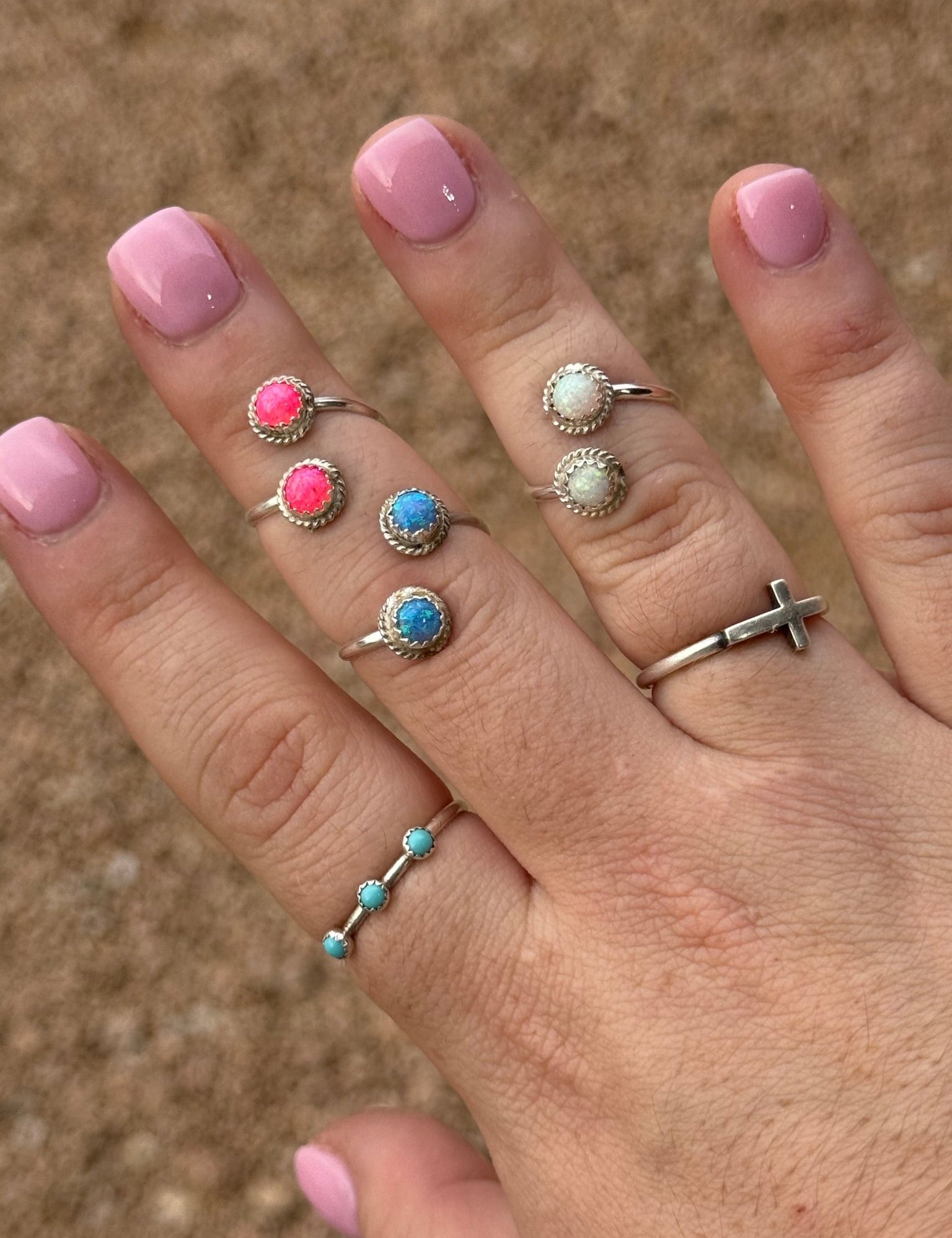 Western Sparkle Opal Stone Ring Blue