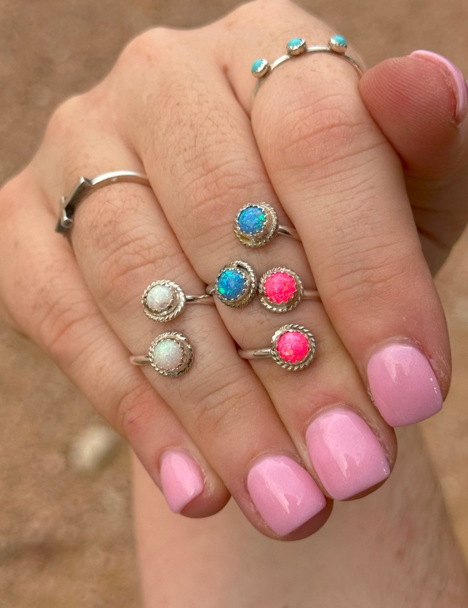 Western Sparkle Opal Stone Ring Blue