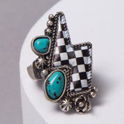 Western Turquoise Checkered Lightning Ring