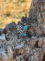 Western Turquoise Checkered Lightning Ring