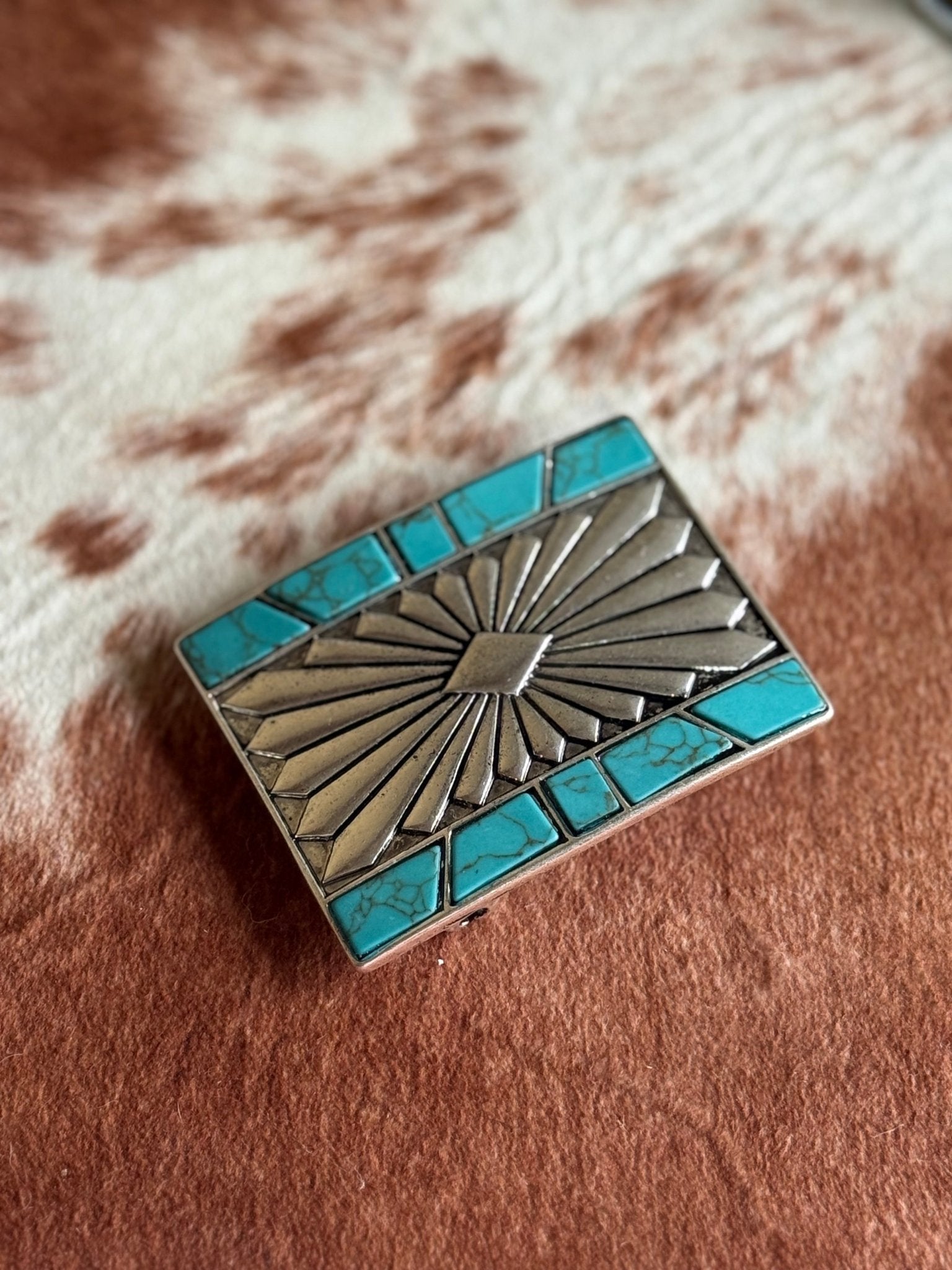 Western Turquoise Concho Belt Buckle
