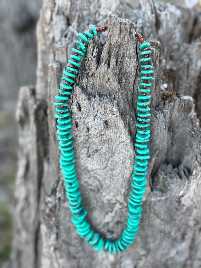 Western Turquoise Disc Seed Bead Necklace