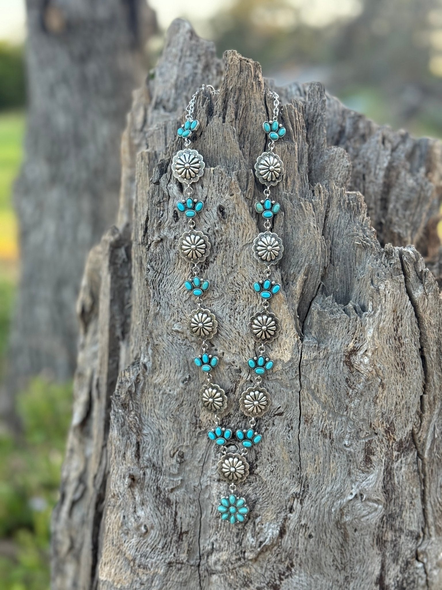 Western Turquoise Floral Concho Necklace