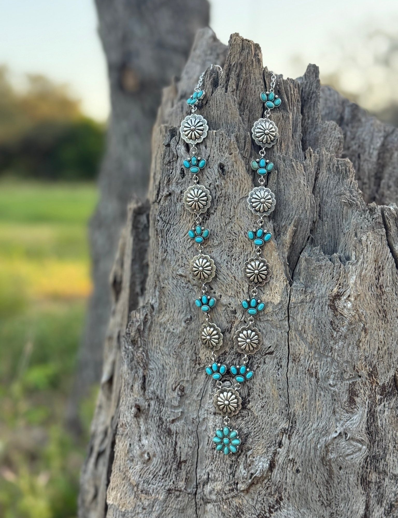 Western Turquoise Floral Concho Necklace
