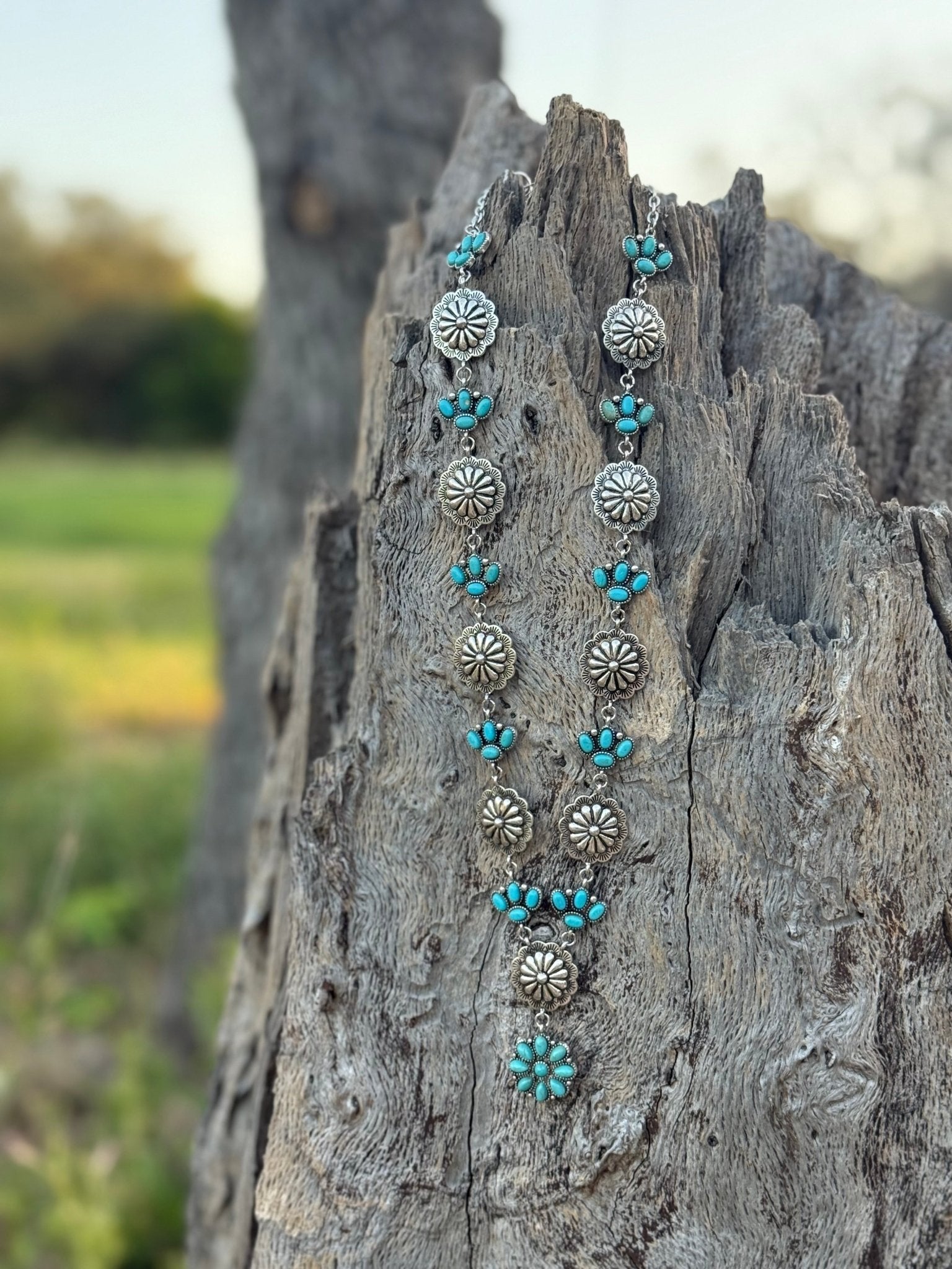 Western Turquoise Floral Concho Necklace