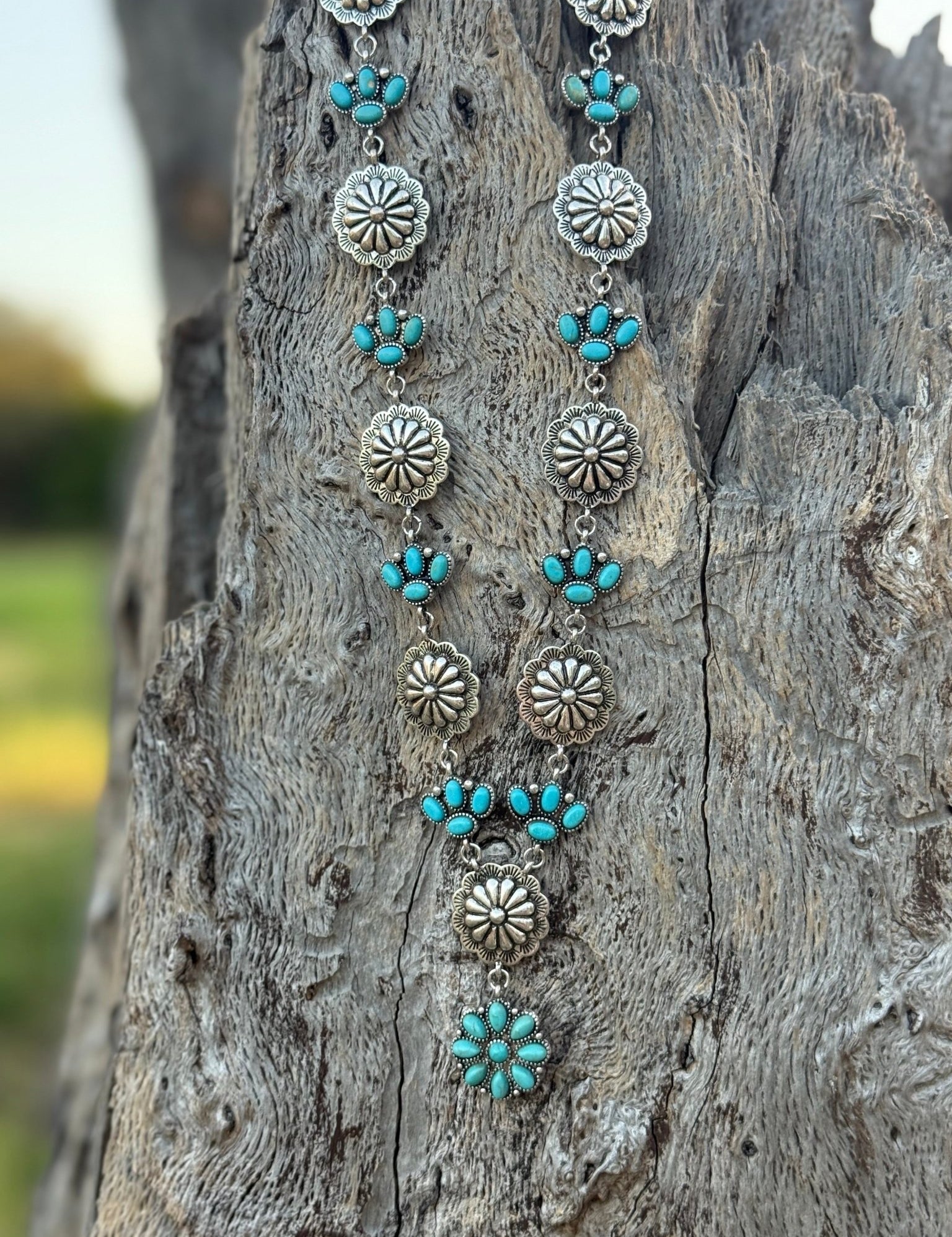 Western Turquoise Floral Concho Necklace