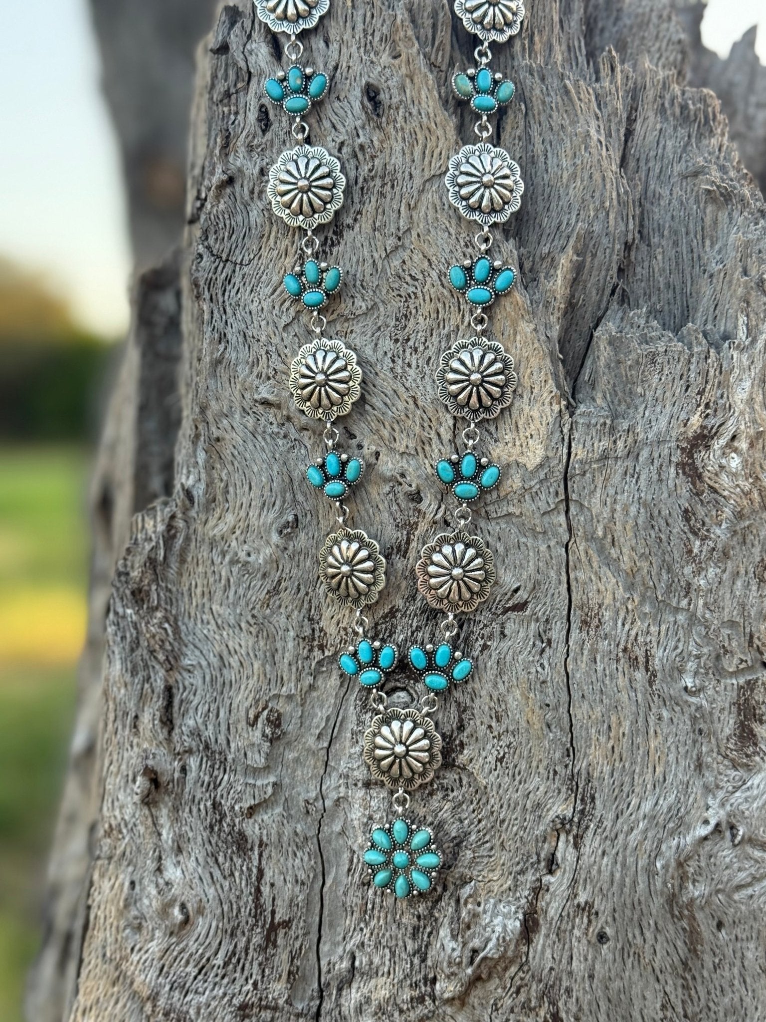 Western Turquoise Floral Concho Necklace