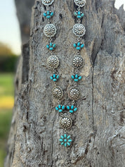 Western Turquoise Floral Concho Necklace