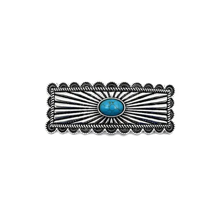 Western Turquoise Metal Hair Barrette Clip