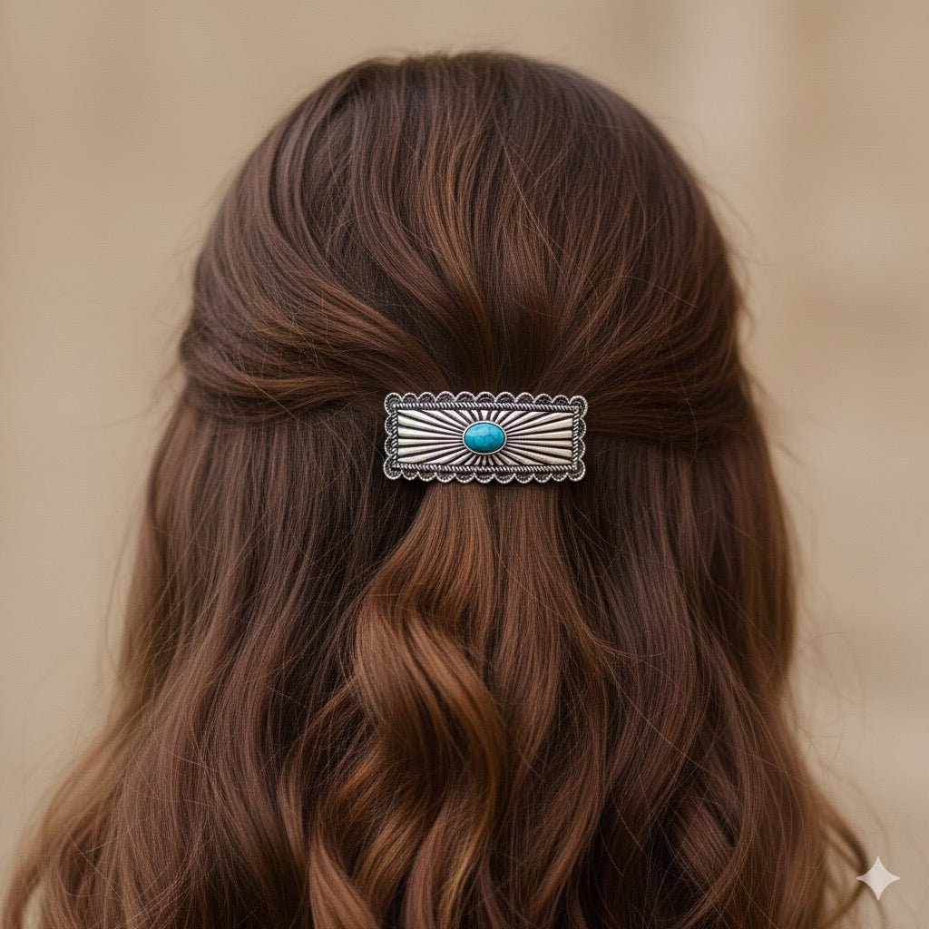 Western Turquoise Metal Hair Barrette Clip