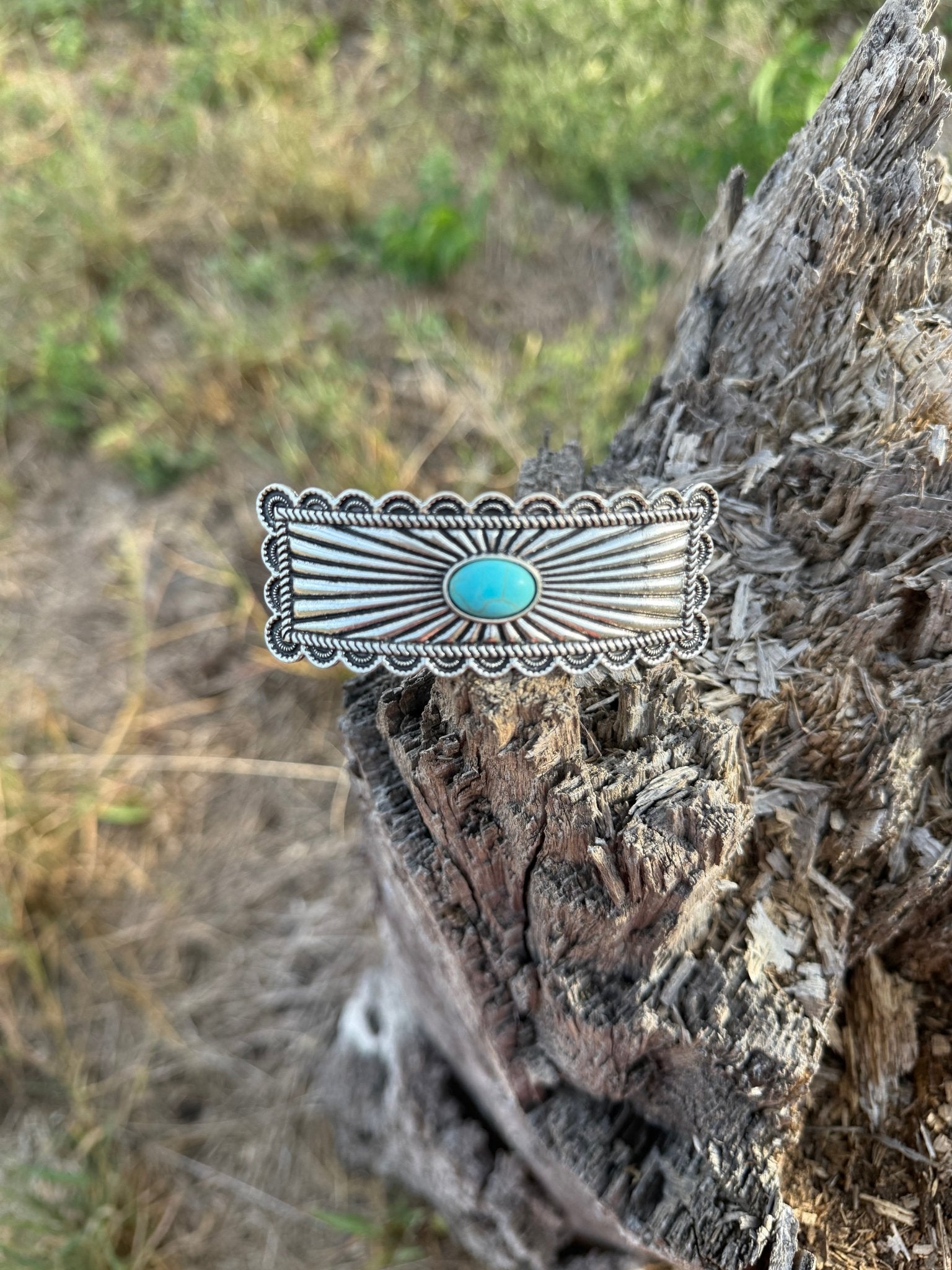 Western Turquoise Metal Hair Barrette Clip