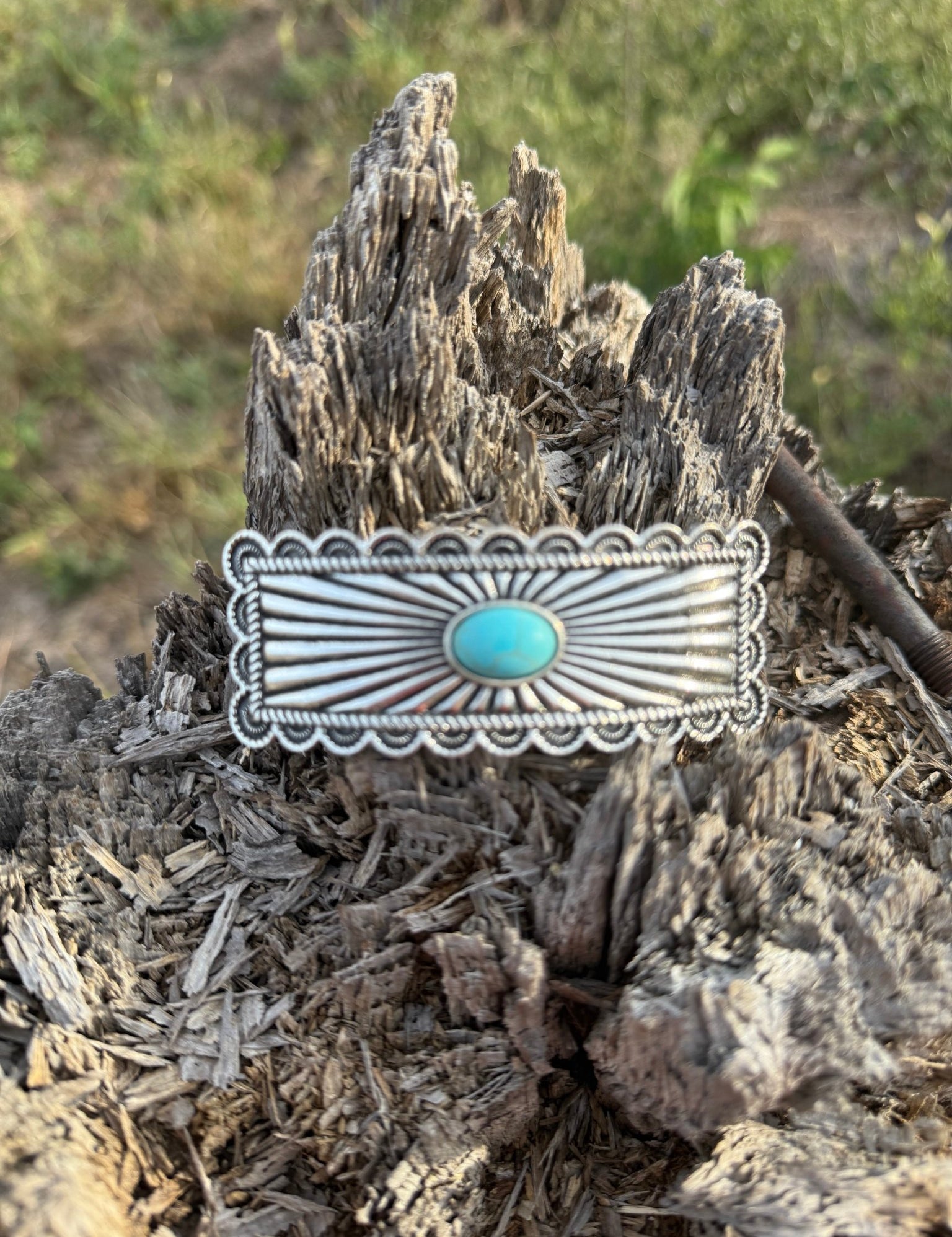 Western Turquoise Metal Hair Barrette Clip