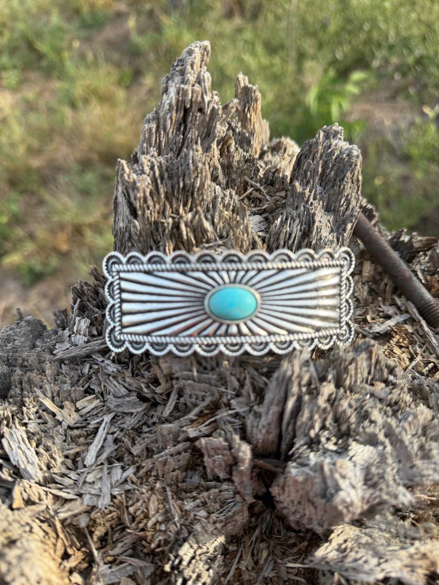 Western Turquoise Metal Hair Barrette Clip