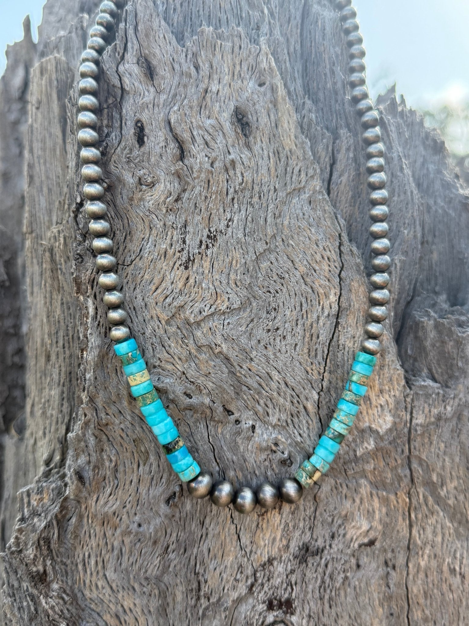 Western Turquoise Rondelle Silver Beaded Choker
