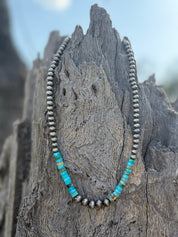 Western Turquoise Rondelle Silver Beaded Choker