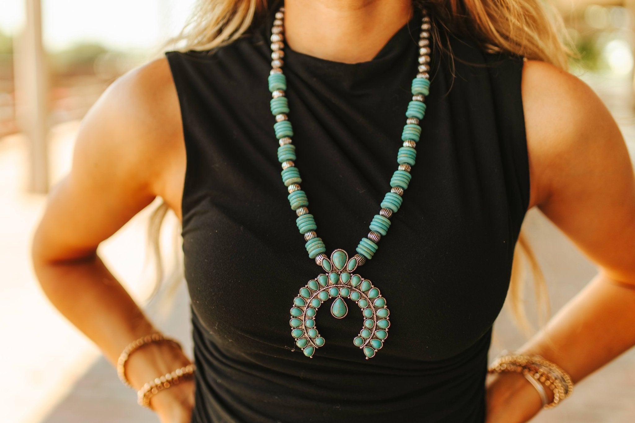 Western Turquoise Squash Blossom NecklaceTurquoiseOS
