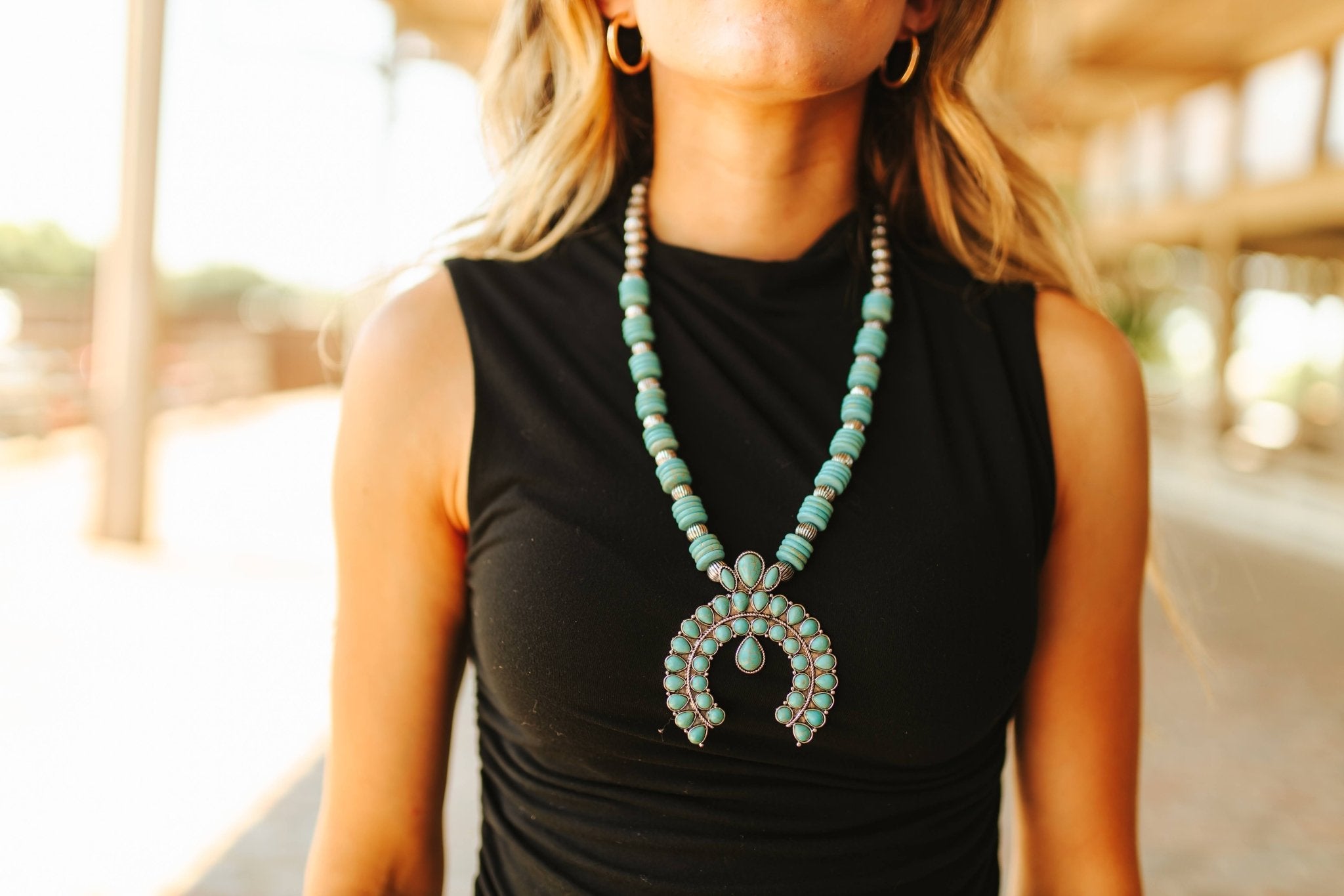 Western Turquoise Squash Blossom NecklaceTurquoiseOS