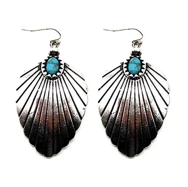 Western Turquoise Sunburst Concho Drop Earrings