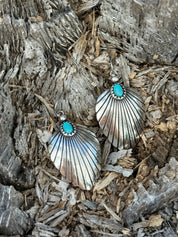Western Turquoise Sunburst Concho Drop Earrings