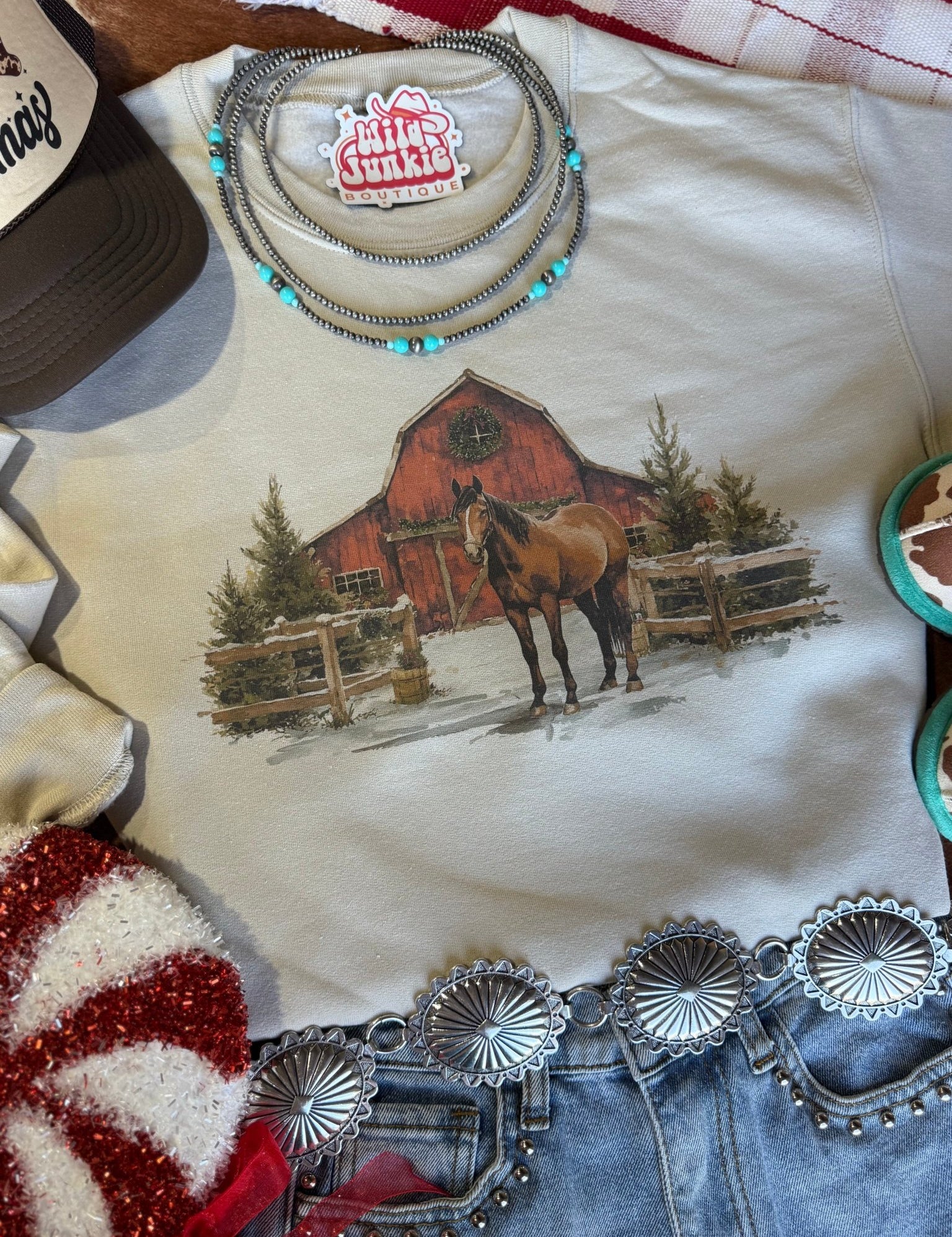Western Winter Barn Christmas SweatshirtSandS