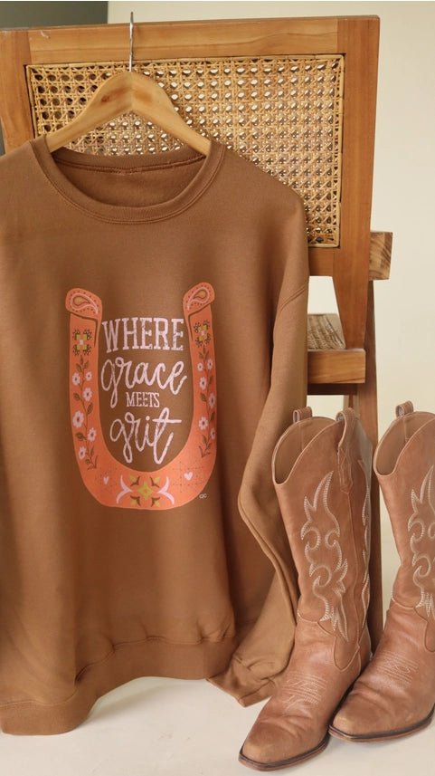 Where Grace Meets Grit Horseshoe Graphic SweatshirtS